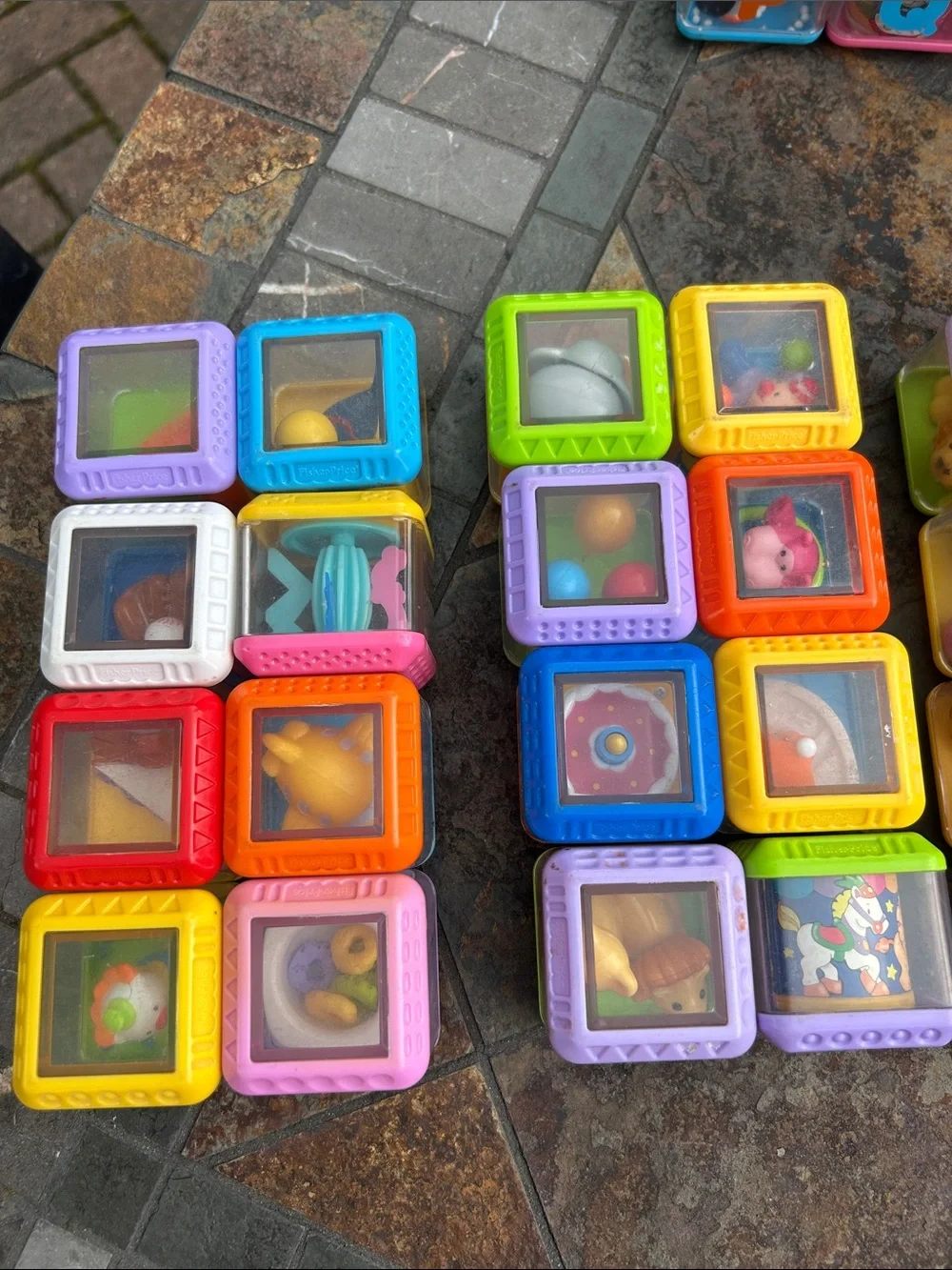 Vintage Fisher Price Peek A Boo Colorful Alphabet and Sensory Toy Blocks Lot 84